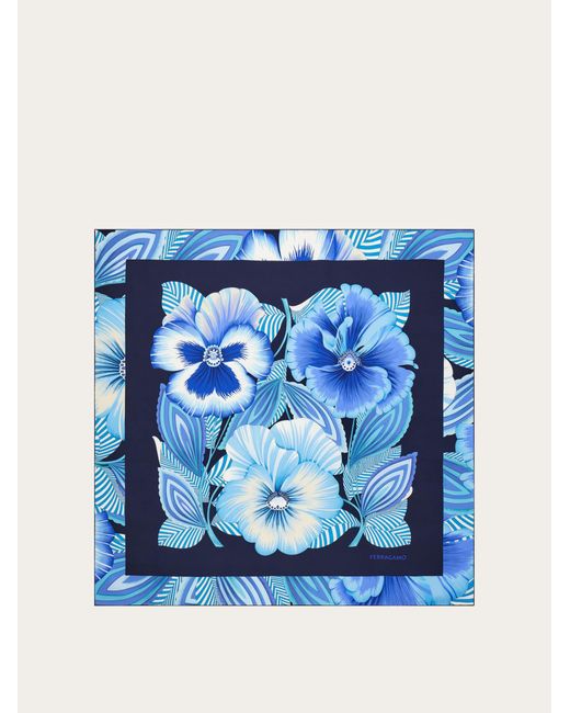 Ferragamo Blue Brezza Print Silk Scarf