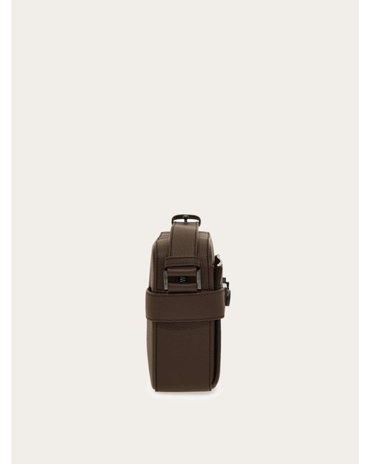 Ferragamo Brown East-West Crossbody Bag With Hug Buckle for men