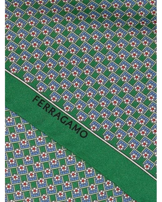 Ferragamo Green Tournament Print Silk Pocket Square for men