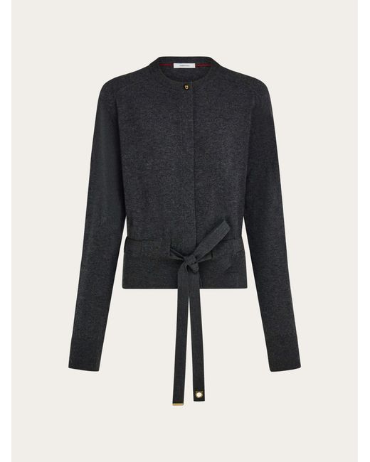 Ferragamo Blue Cardigan With Ribbon Detail