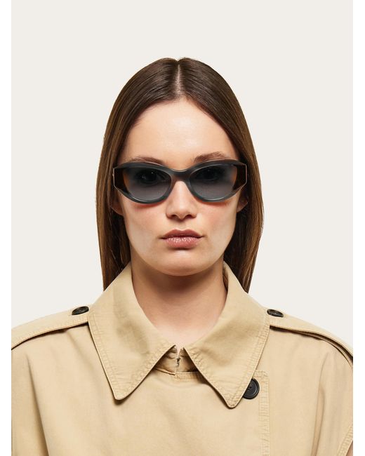 Ferragamo Black Oval Frame Sunglasses