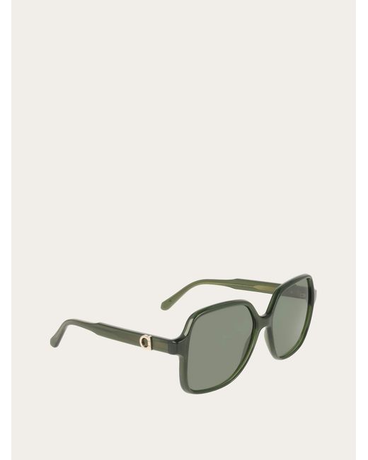 Ferragamo Green Square Frame Sunglasses