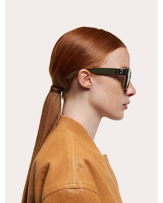 Ferragamo Natural Rectangular Frame Sunglasses