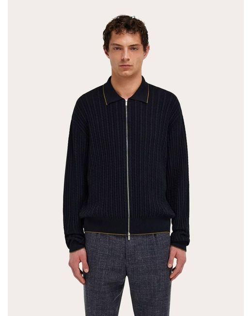 Ferragamo Blue Cotton And Silk Cardigan for men