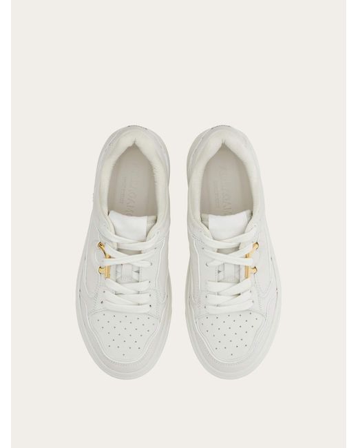 Ferragamo White Gancini Sneaker