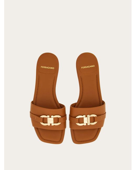 Ferragamo Natural Flat Slide With Gancini Ornament