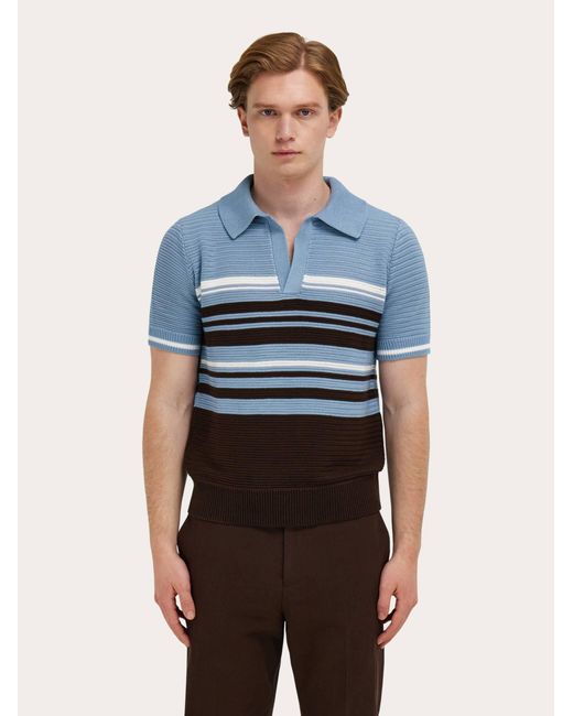 Ferragamo Blue Cotton Knit Polo Shirt for men