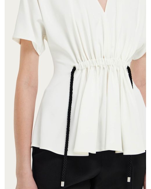 Ferragamo Natural Viscose Top With Gathered Waist