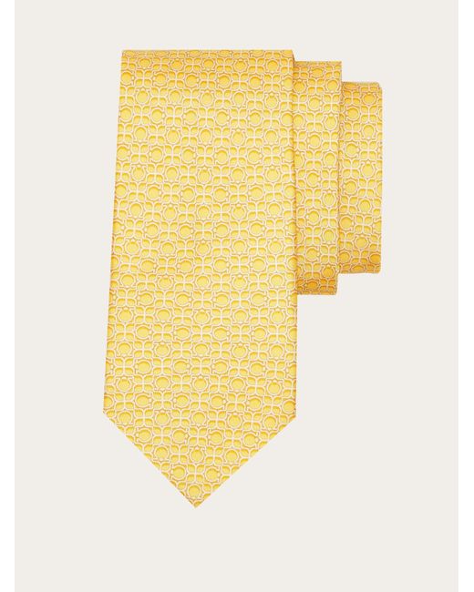 Ferragamo Yellow Totem Print Silk Tie for men