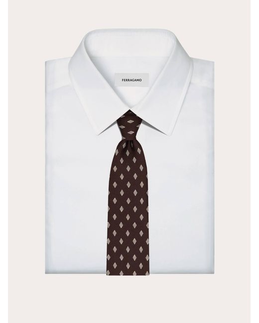 Ferragamo Brown Micro Gancini Print Silk Tie for men