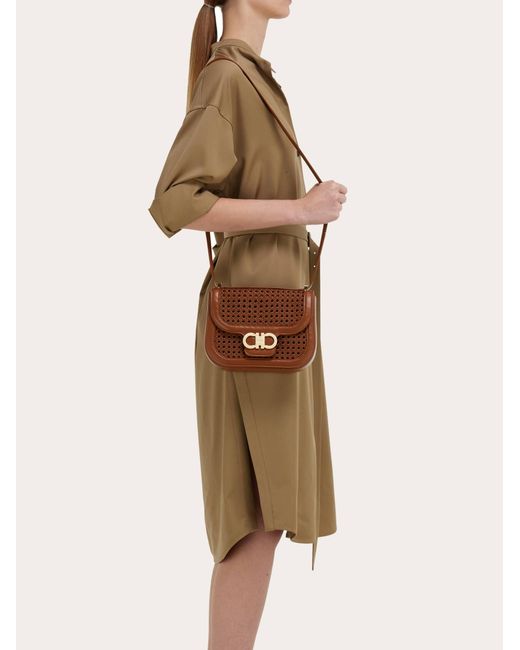 Ferragamo Brown Double Gancini North-South Crossbody Bag (Xs)