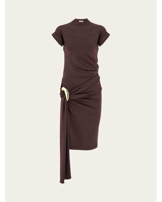 Ferragamo Brown Damen Kleid mit Schmuckdetail aus Metall