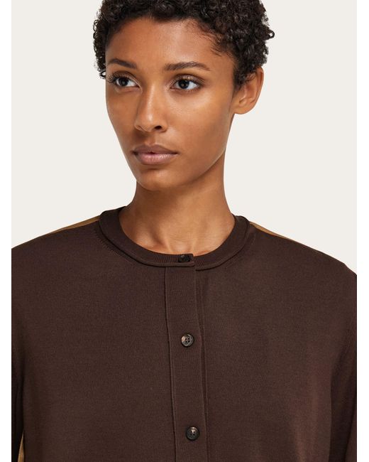 Ferragamo Brown Cardigan With Silk Panel Detail