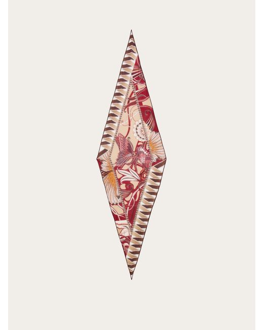 Ferragamo Pink Flowers And Butterflies Wool Diamond Scarf