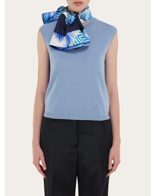 Ferragamo Blue Brezza Print Silk Scarf
