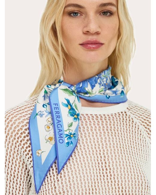 Ferragamo Blue Spring Print Diamond Scarf