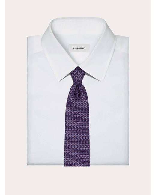 Ferragamo Purple Link Print Silk Tie for men