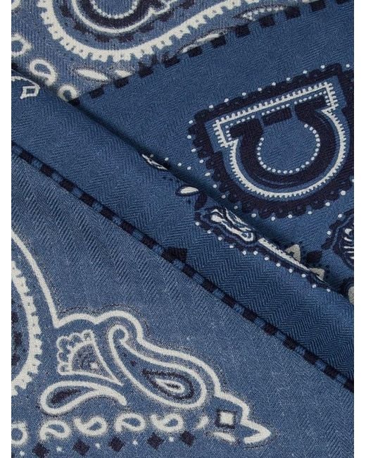 Ferragamo Blue Arabesque Print Triangle Scarf for men