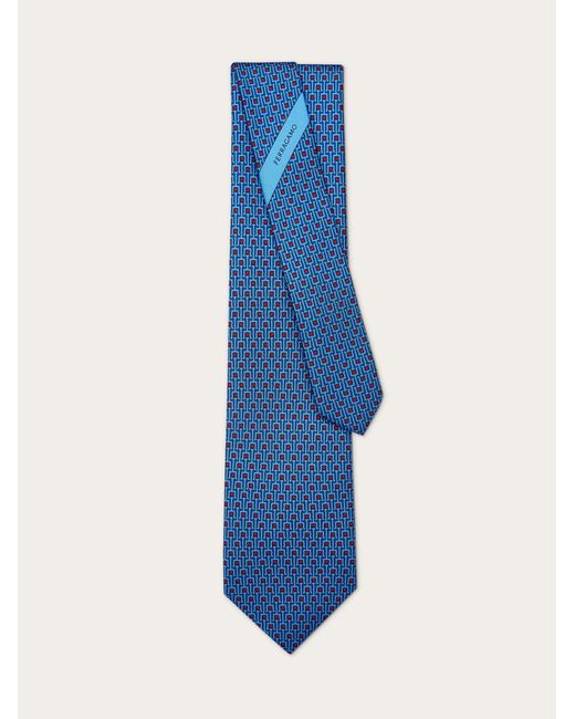 Ferragamo Blue Ladder Print Silk Tie for men
