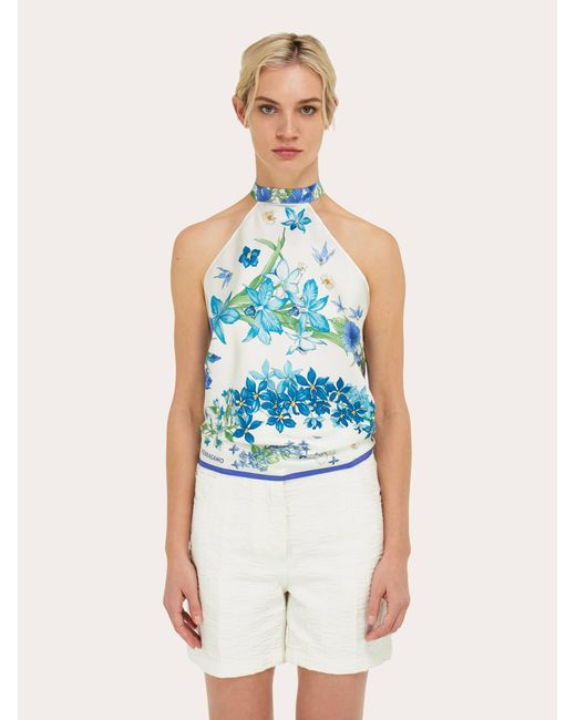 Ferragamo White Spring Print Foulard Top