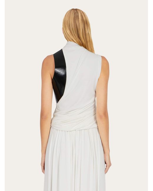 Ferragamo Natural Women Sleeveless Top With Leather Insert