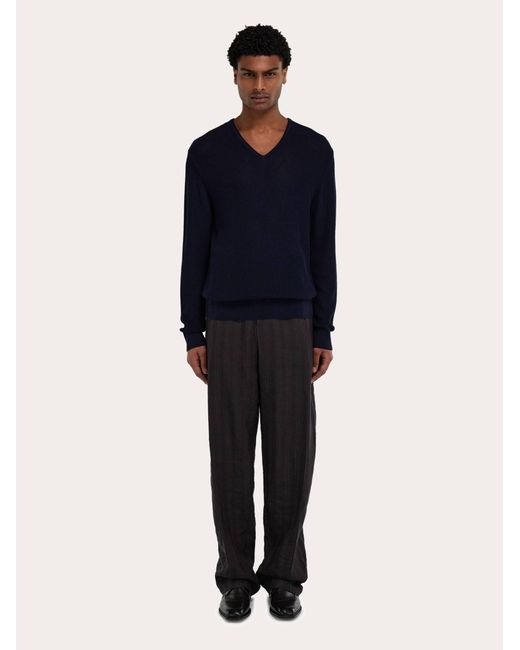 Ferragamo Blue V-Neck Sweater for men