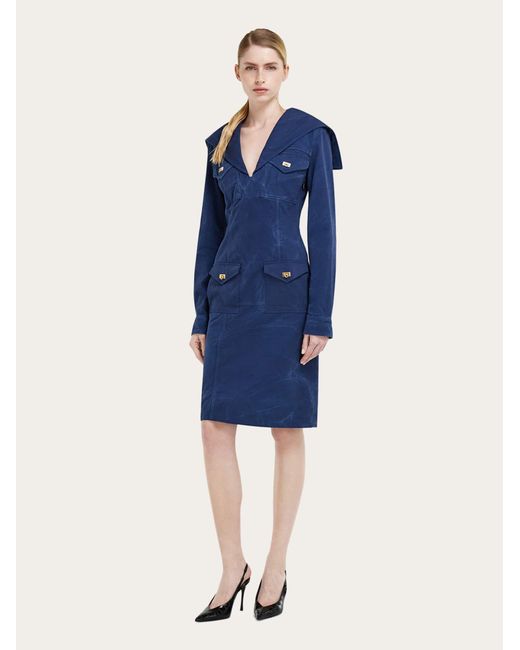 Ferragamo Blue Washed Gabardine Dress