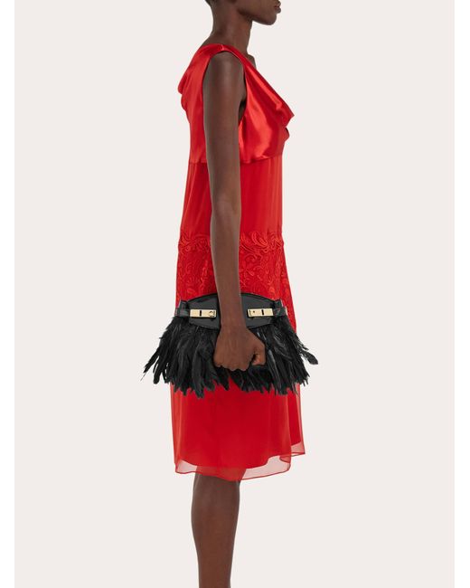Ferragamo Black Hug Soft Crossbody Bag With Feathers (Xs)