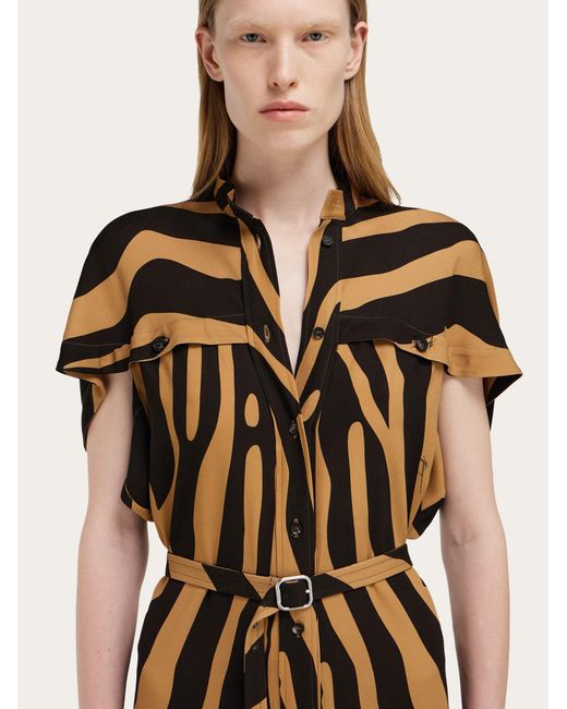 Ferragamo Metallic Twill Shirt Dress