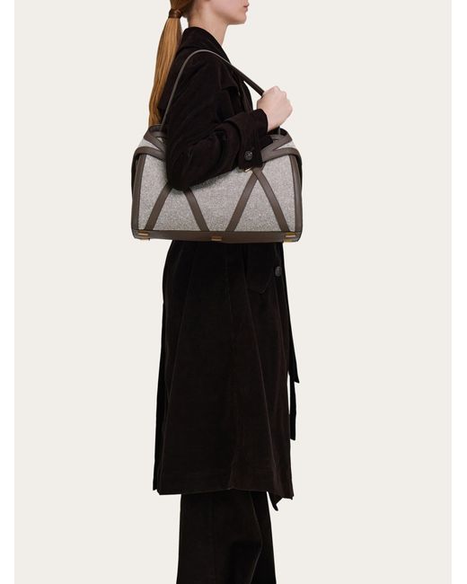 Ferragamo Natural Hug Soft Shoulder Bag With Leather Trims (L)