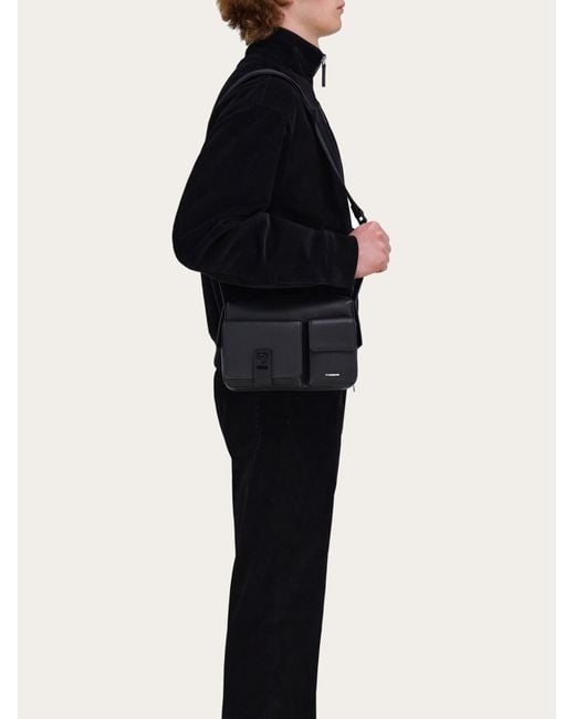 Ferragamo Black Utility Crossbody Bag With Hug Buckle for men