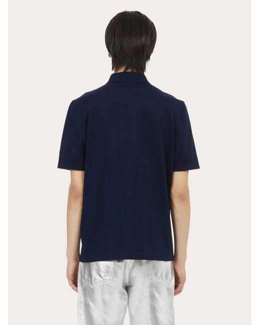 Ferragamo Blue Piquet Cotton Polo Shirt for men