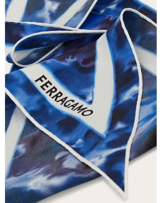 Ferragamo Blue Carnation Print Diamond Scarf