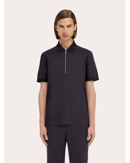 Ferragamo Black Polo With Zip Collar for men