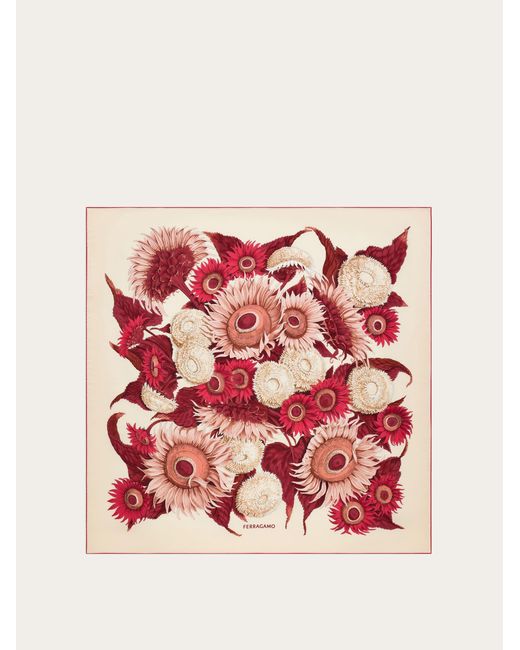 Ferragamo Pink Sunflower Print Silk Scarf