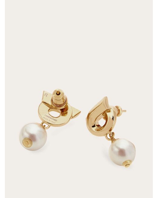 Ferragamo Natural Women Gancini Earrings With Synthetic Pearls