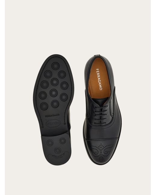 Ferragamo Black Oxford Shoe With Broguing Detail for men