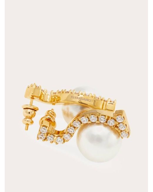 Ferragamo Natural Earrings With Pearl And Crystals