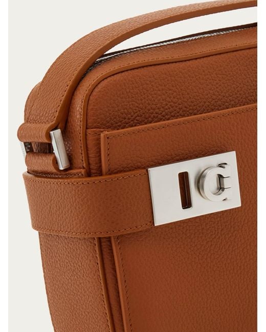 Ferragamo Brown East-West Crossbody Bag With Hug Buckle for men