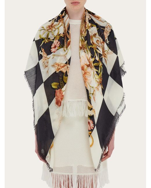 Ferragamo Black Floral Bloom Print Shawl