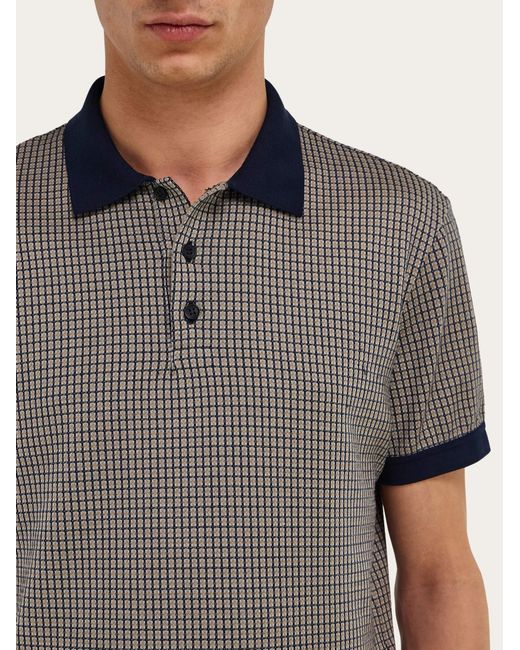 Ferragamo Gray Short Sleeve Micro Check Polo for men