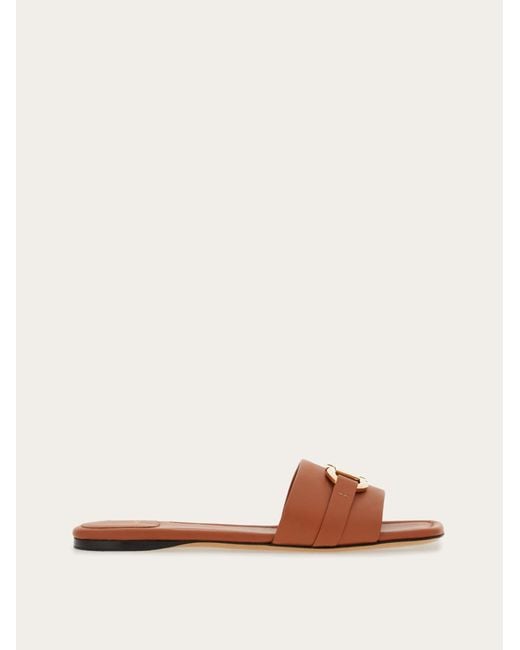 Ferragamo Natural Flat Slide With Gancini Ornament