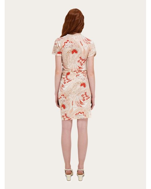 Ferragamo Pink Rooster Print Draped Dress