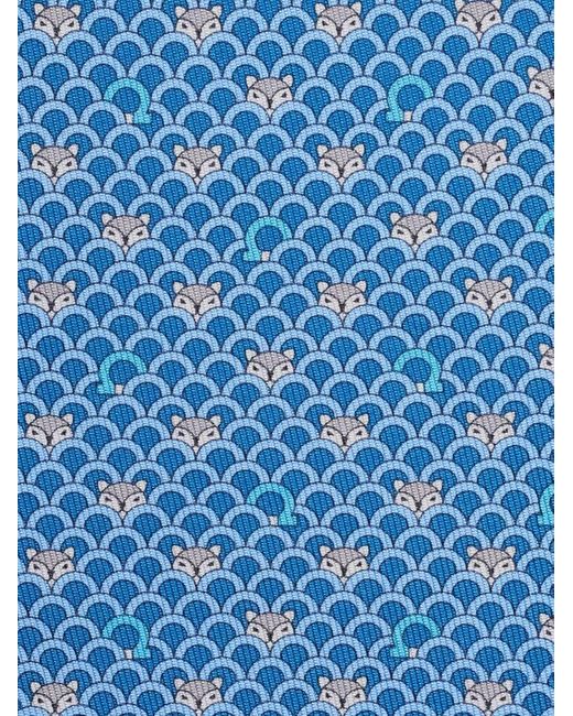 Ferragamo Blue Fox Print Silk Tie for men