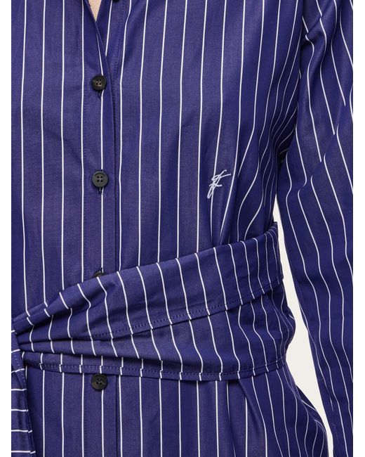 Ferragamo Purple Damen Hemdblusenkleid mit Nadelstreifenmuster