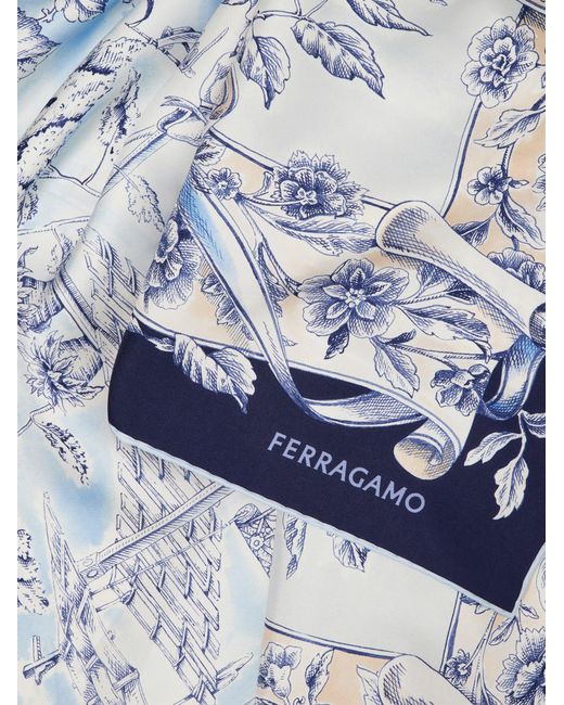 Ferragamo Blue Voyage Print Silk Scarf