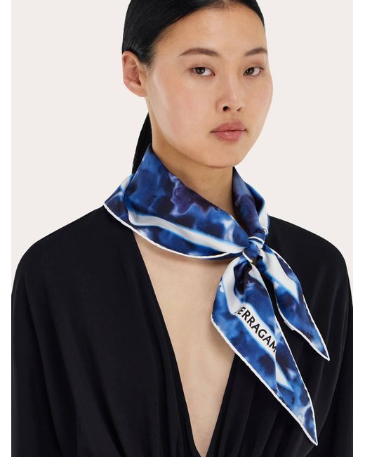 Ferragamo Blue Carnation Print Diamond Scarf