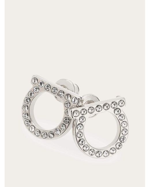Ferragamo Metallic Silvertone & Pavé Logo Stud Earrings/0.5"