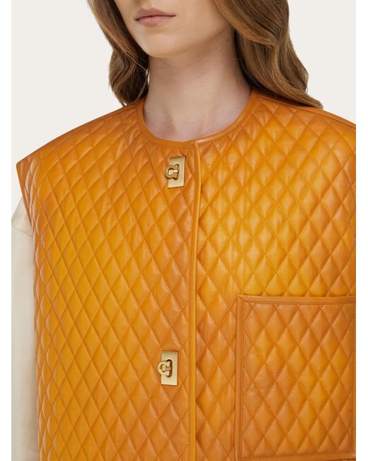 Ferragamo Orange Quilted Nappa Gilet
