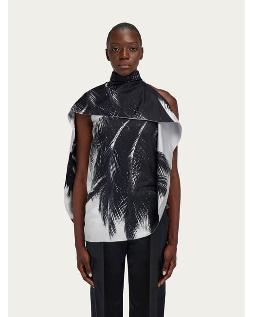 Ferragamo Blue Asymmetric Blouse With Trinidad Print